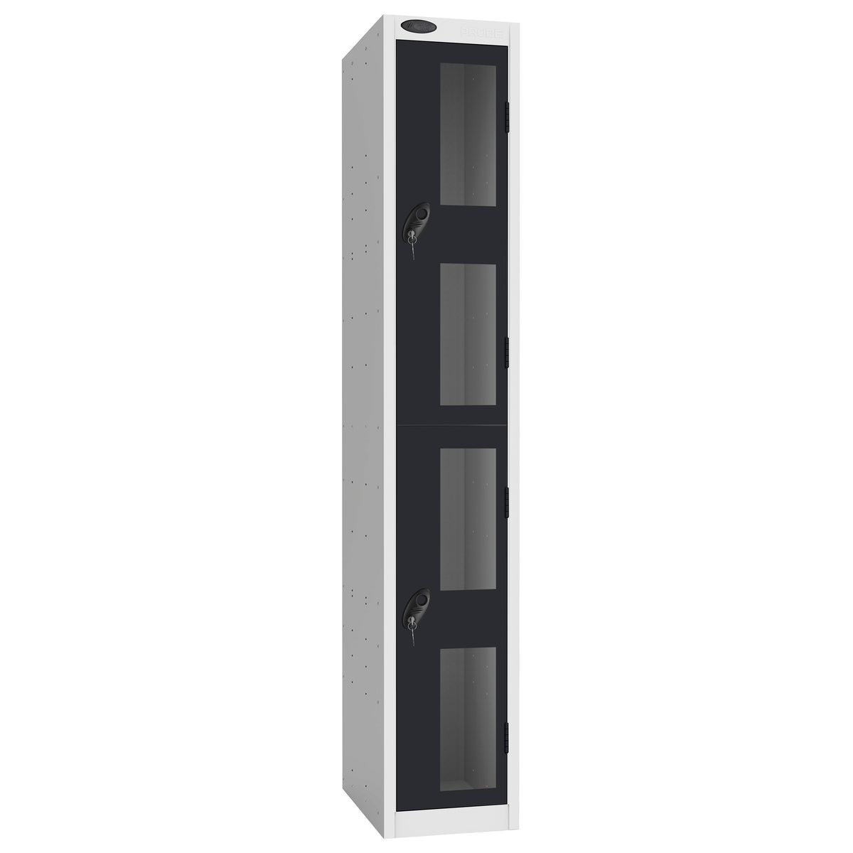 Probe Vision Panel Metric Locker — 2 Door, Flat Top, 300mm — White Carcass / Black Doors