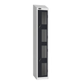 Probe Vision Panel Metric Locker — 2 Door, Sloping Top, 300mm — White Carcass / Black Doors