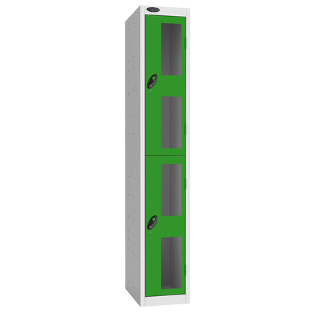Probe Vision Panel Metric Locker — 2 Door, Flat Top, 300mm — White Carcass / Green Doors