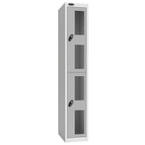 Probe Vision Panel Metric Locker — 2 Door, Flat Top, 300mm — White Carcass / Silver Doors