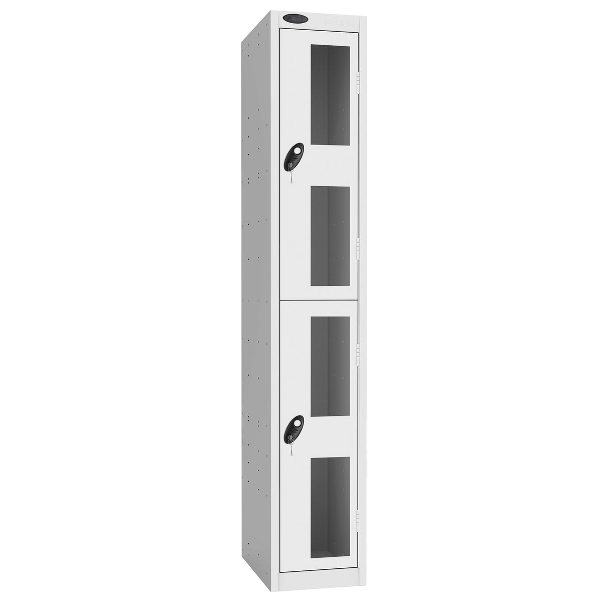 Probe Vision Panel Metric Locker — 2 Door, Flat Top, 300mm — White Carcass / White Doors