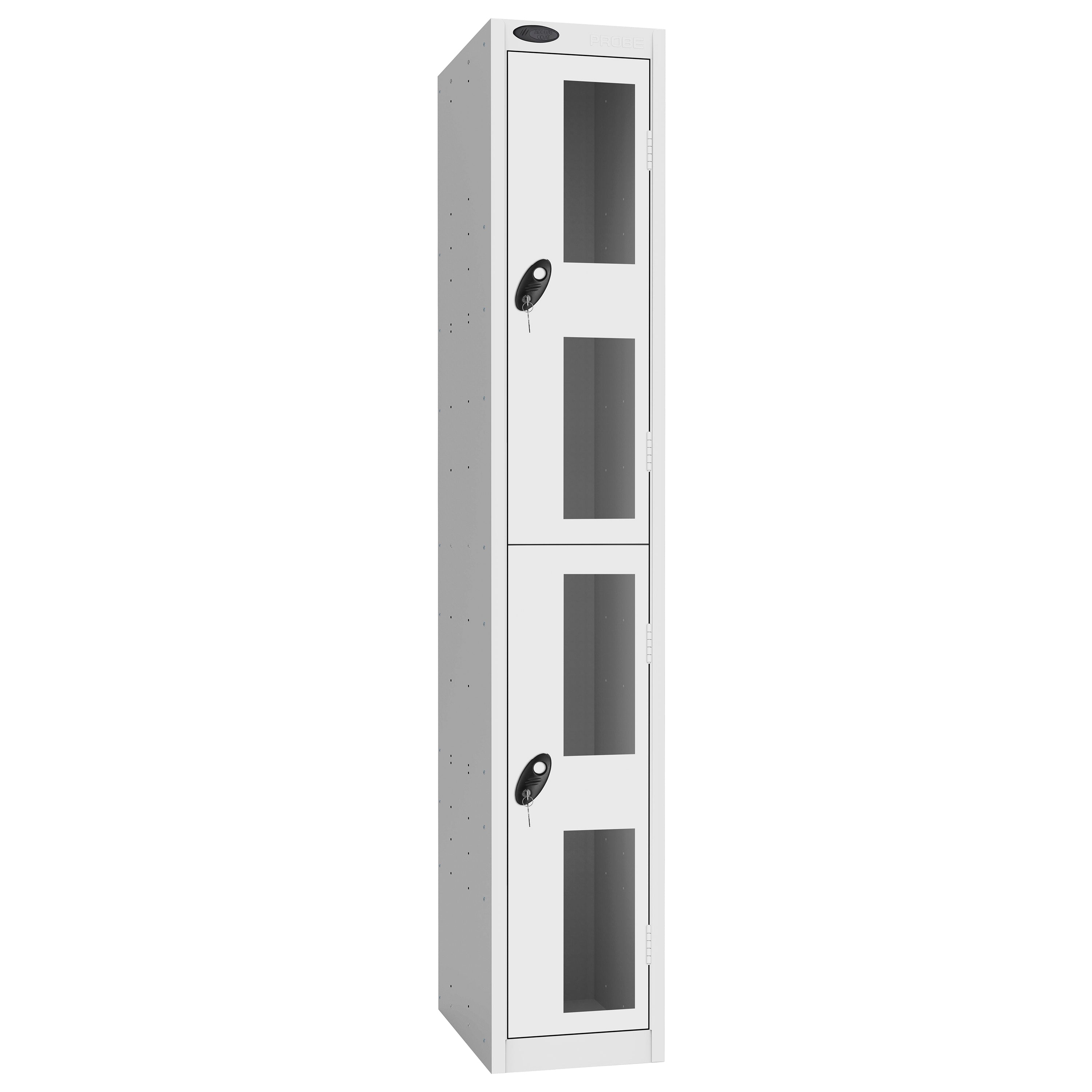 Probe Vision Panel Metric Locker — 2 Door, Flat Top, 300mm — White Carcass / White Doors