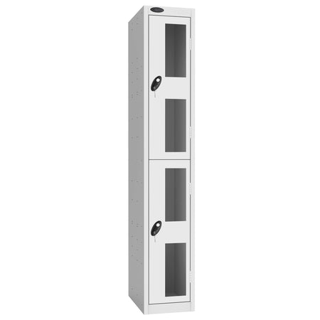 Probe Vision Panel Metric Locker — 2 Door, Flat Top, 300mm — White Carcass / White Doors