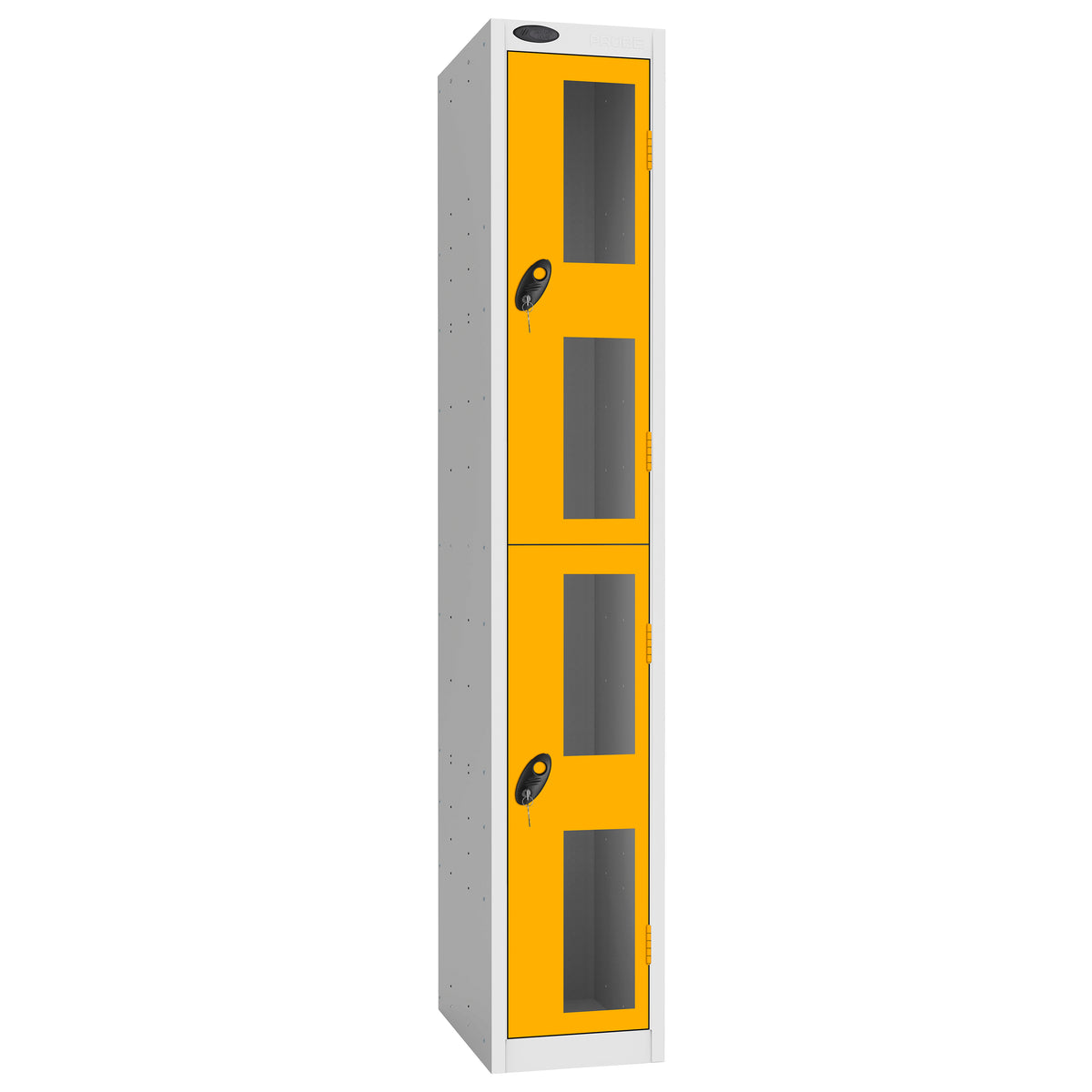 Probe Vision Panel Metric Locker — 2 Door, Flat Top, 300mm — White Carcass / Yellow Doors