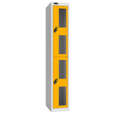 Probe Vision Panel Metric Locker — 2 Door, Flat Top, 300mm — White Carcass / Yellow Doors