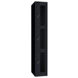 Probe Vision Panel Metric Locker — 3 Door, Flat Top, 300mm — Black Carcass / Black Doors