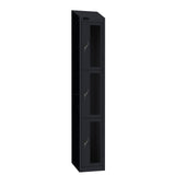Probe Vision Panel Metric Locker — 3 Door, Sloping Top, 300mm — Black Carcass / Black Doors