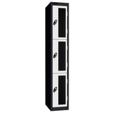 Probe Vision Panel Metric Locker — 3 Door, Flat Top, 300mm — Black Carcass / White Doors