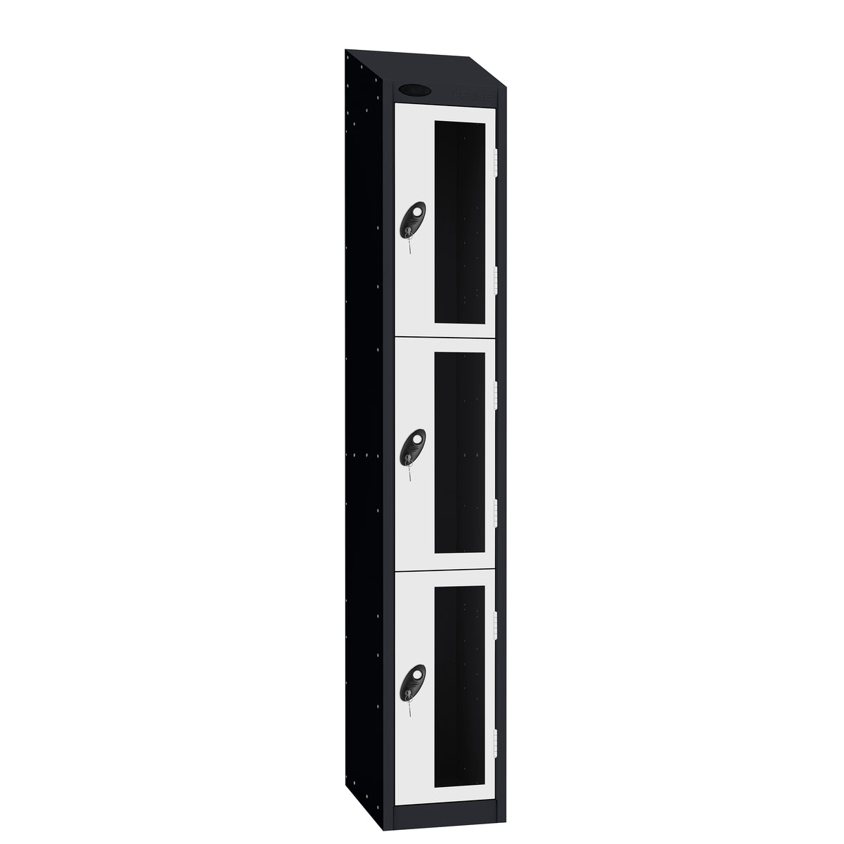 Probe Vision Panel Metric Locker — 3 Door, Wide Format (380-450mm) — Black Carcass / White Doors