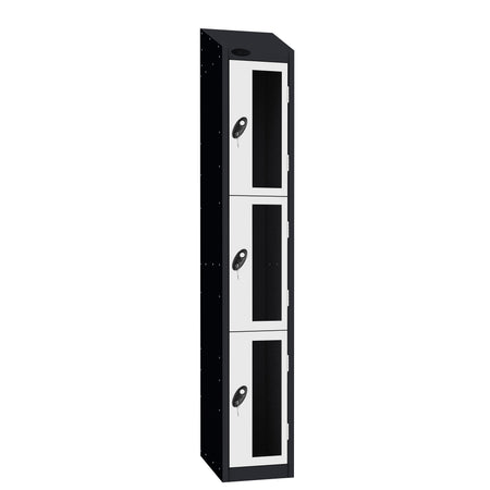 Probe Vision Panel Metric Locker — 3 Door, Wide Format (380-450mm) — Black Carcass / White Doors