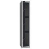 Probe Vision Panel Metric Locker — 3 Door, Flat Top, 300mm — Silver Carcass / Black Doors