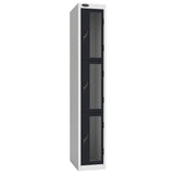 Probe Vision Panel Metric Locker — 3 Door, Flat Top, 300mm — White Carcass / Black Doors