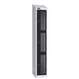 Probe Vision Panel Metric Locker — 3 Door, Wide Format (380-450mm) — White Carcass / Black Doors