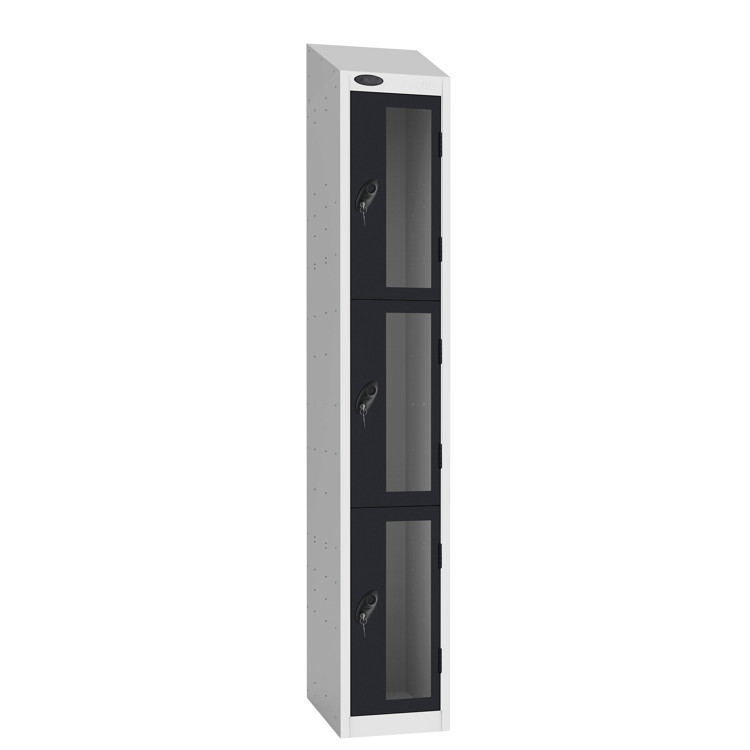 Probe Vision Panel Metric Locker — 3 Door, Wide Format (380-450mm) — White Carcass / Black Doors