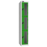 Probe Vision Panel Metric Locker — 3 Door, Flat Top, 300mm — White Carcass / Green Doors