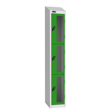 Probe Vision Panel Metric Locker — 3 Door, Wide Format (380-450mm) — White Carcass / Green Doors