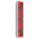 Probe Vision Panel Metric Locker — 3 Door, Flat Top, 300mm — White Carcass / Red Doors