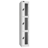 Probe Vision Panel Metric Locker — 3 Door, Flat Top, 300mm — White Carcass / White Doors