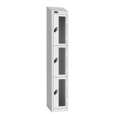 Probe Vision Panel Metric Locker — 3 Door, Wide Format (380-450mm) — White Carcass / White Doors