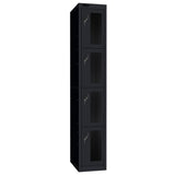 Probe Vision Panel Metric Locker — 4 Door, Flat Top, 300mm — Black Carcass / Black Doors