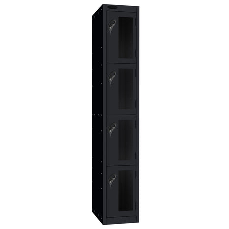 Probe Vision Panel Metric Locker — 4 Door, Flat Top, 300mm — Black Carcass / Black Doors