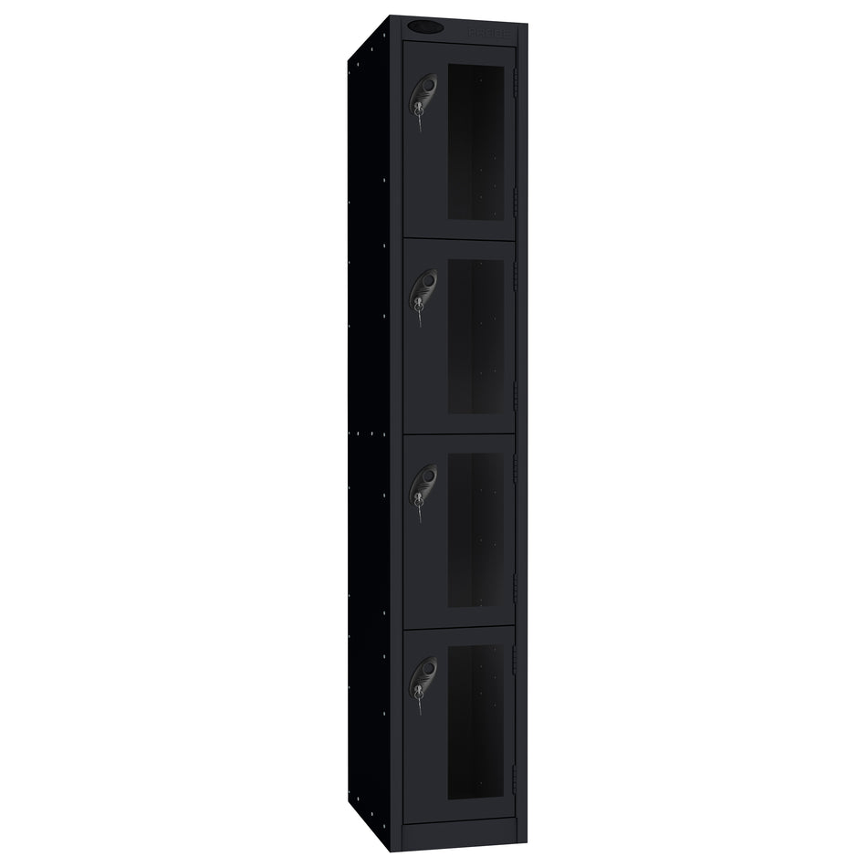 Probe Vision Panel Metric Locker — 4 Door, Flat Top, 300mm — Black Carcass / Black Doors