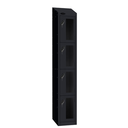 Probe Vision Panel Metric Locker — 4 Door, Sloping Top, 300mm — Black Carcass / Black Doors