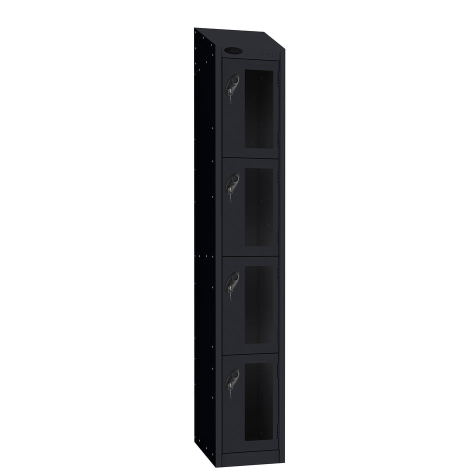 Probe Vision Panel Metric Locker — 4 Door, Sloping Top, 300mm — Black Carcass / Black Doors