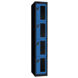 Probe Vision Panel Metric Locker — 4 Door, Flat Top, 300mm — Black Carcass / Blue Doors