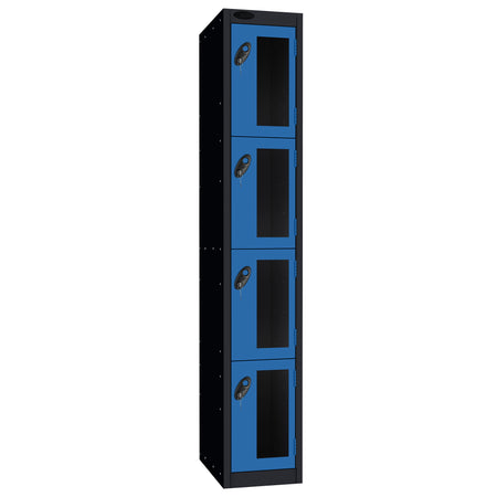 Probe Vision Panel Metric Locker — 4 Door, Flat Top, 300mm — Black Carcass / Blue Doors