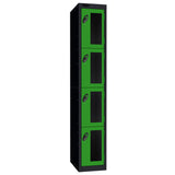 Probe Vision Panel Metric Locker — 4 Door, Flat Top, 300mm — Black Carcass / Green Doors