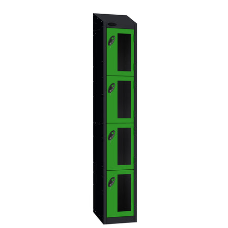 Probe Vision Panel Metric Locker — 4 Door, Wide Format (380-450mm) — Black Carcass / Green Doors