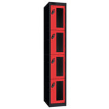 Probe Vision Panel Metric Locker — 4 Door, Flat Top, 300mm — Black Carcass / Red Doors