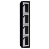 Probe Vision Panel Metric Locker — 4 Door, Flat Top, 300mm — Black Carcass / Silver Doors
