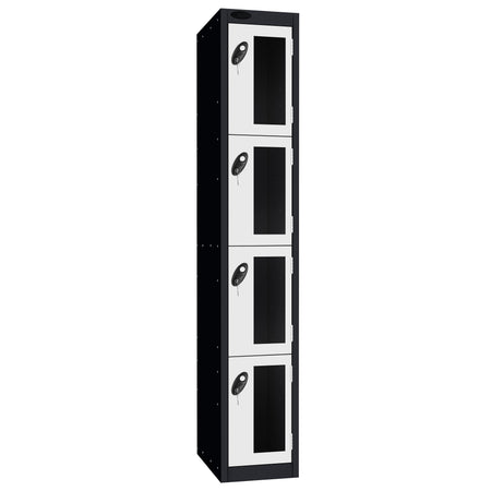 Probe Vision Panel Metric Locker — 4 Door, Flat Top, 300mm — Black Carcass / White Doors