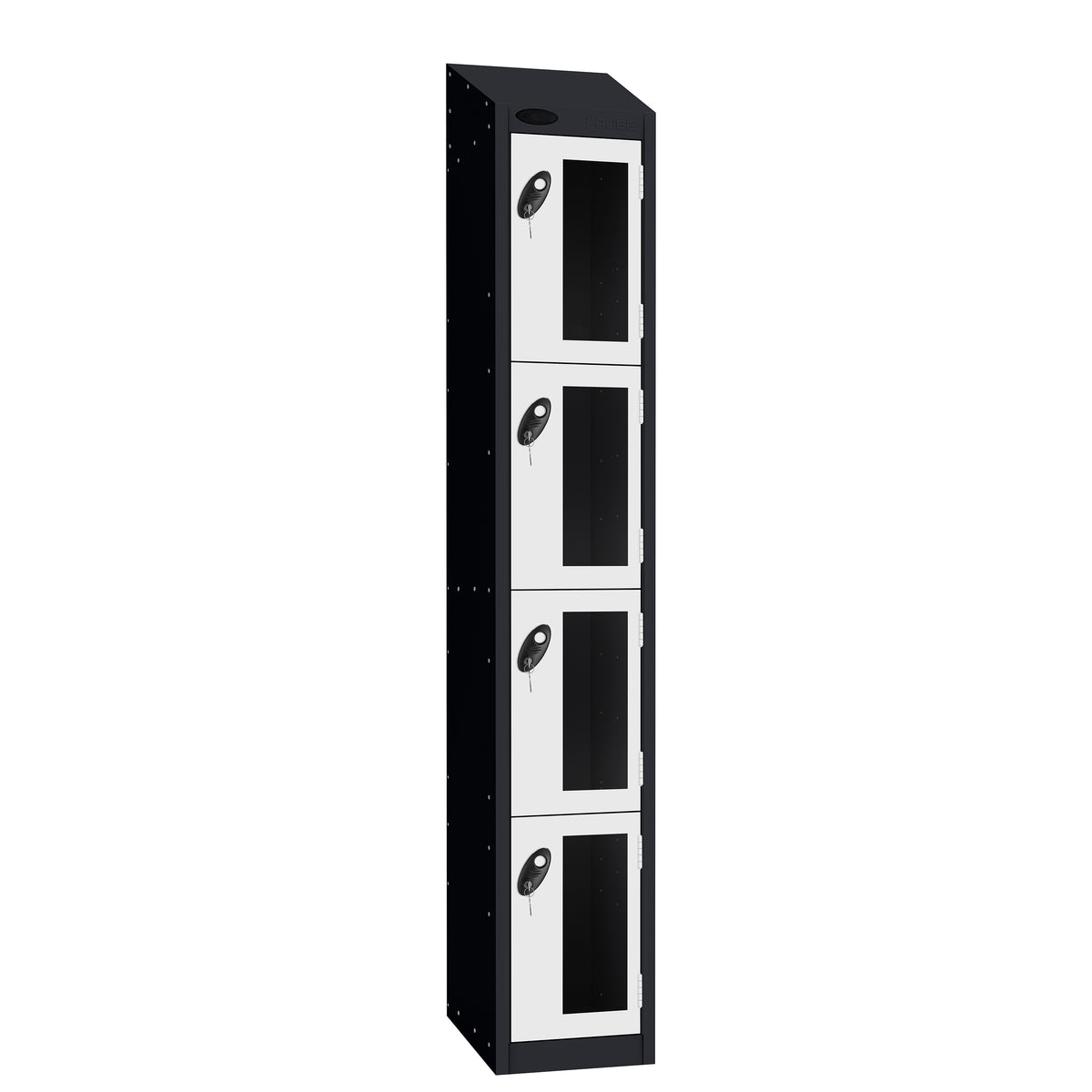 Probe Vision Panel Metric Locker — 4 Door, Wide Format (380-450mm) — Black Carcass / White Doors