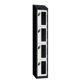 Probe Vision Panel Metric Locker — 4 Door, Sloping Top, 300mm — Black Carcass / White Doors