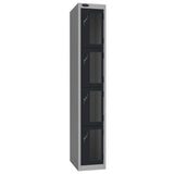 Probe Vision Panel Metric Locker — 4 Door, Flat Top, 300mm — Silver Carcass / Black Doors