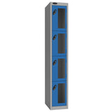 Probe Vision Panel Metric Locker — 4 Door, Flat Top, 300mm — Silver Carcass / Blue Doors