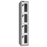 Probe Vision Panel Metric Locker — 4 Door, Flat Top, 300mm — Silver Carcass / White Doors