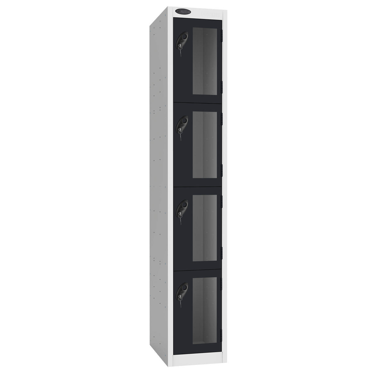 Probe Vision Panel Metric Locker — 4 Door, Flat Top, 300mm — White Carcass / Black Doors