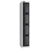 Probe Vision Panel Metric Locker — 4 Door, Flat Top, 300mm — White Carcass / Black Doors