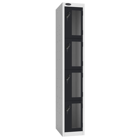 Probe Vision Panel Metric Locker — 4 Door, Flat Top, 300mm — White Carcass / Black Doors