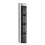 Probe Vision Panel Metric Locker — 4 Door, Sloping Top, 300mm — White Carcass / Black Doors