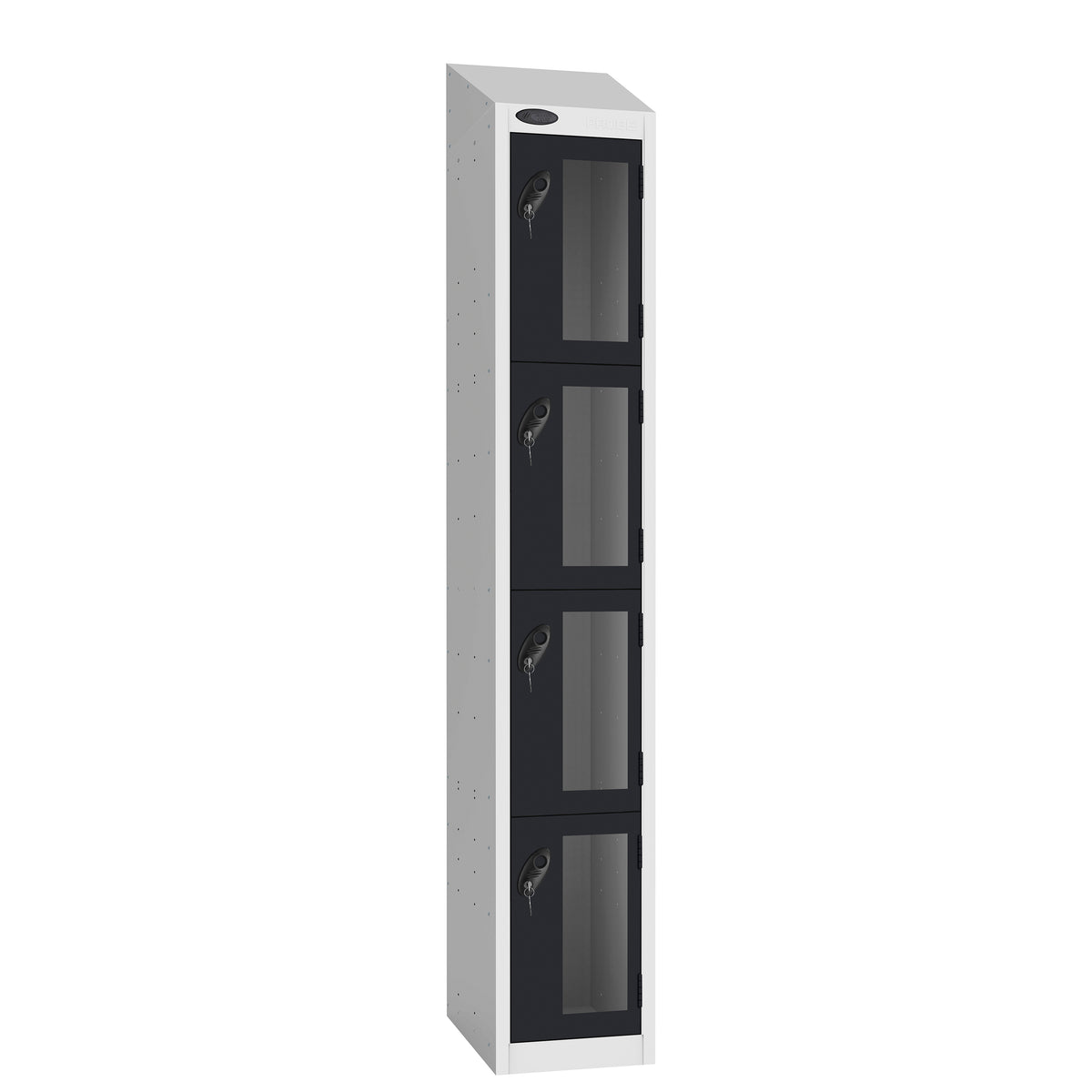 Probe Vision Panel Metric Locker — 4 Door, Wide Format (380-450mm) — White Carcass / Black Doors