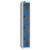 Probe Vision Panel Metric Locker — 4 Door, Flat Top, 300mm — White Carcass / Blue Doors