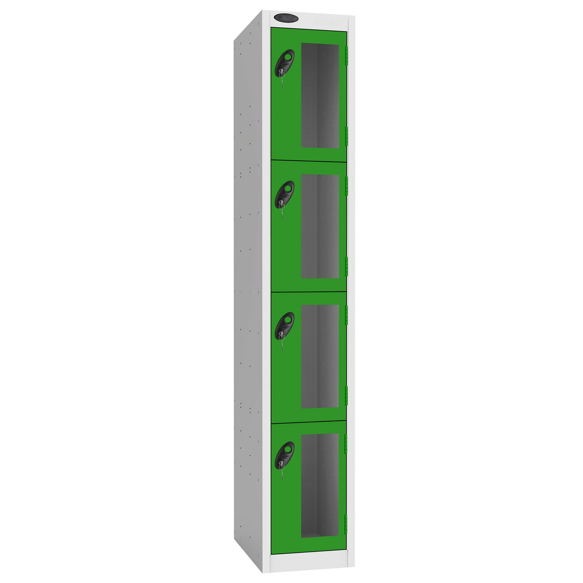 Probe Vision Panel Metric Locker — 4 Door, Flat Top, 300mm — White Carcass / Green Doors