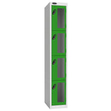 Probe Vision Panel Metric Locker — 4 Door, Flat Top, 300mm — White Carcass / Green Doors