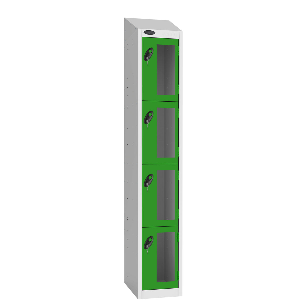 Probe Vision Panel Metric Locker — 4 Door, Wide Format (380-450mm) — White Carcass / Green Doors