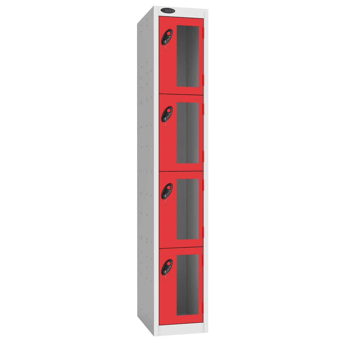 Probe Vision Panel Metric Locker — 4 Door, Flat Top, 300mm — White Carcass / Red Doors